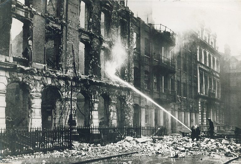 The 1940 destruction of the Collins Bridewell Place offices.