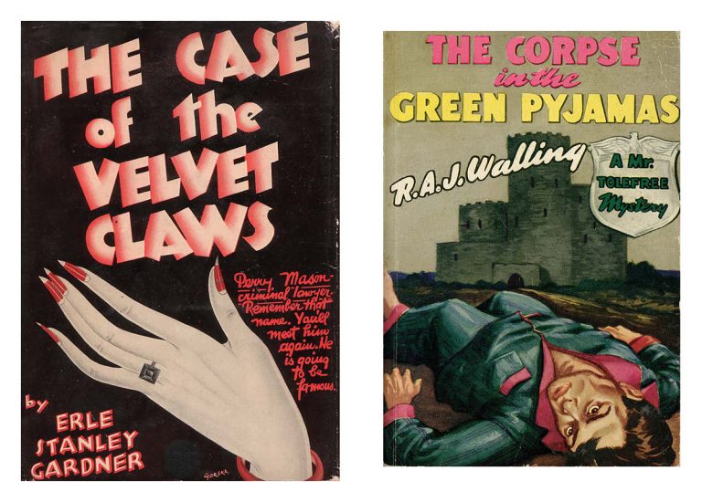 The Case of the Velvet Claws by Erle Stanley Gardner (William Morrow, 1933) and The Corpse in the Green Pyjamas by R. A. J. Walling (Avon Books, 1941).